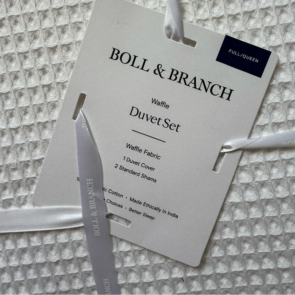 New BOLL AND BRANCH White Dobby Stripe Waffle Duvet Set Size Full/Queen